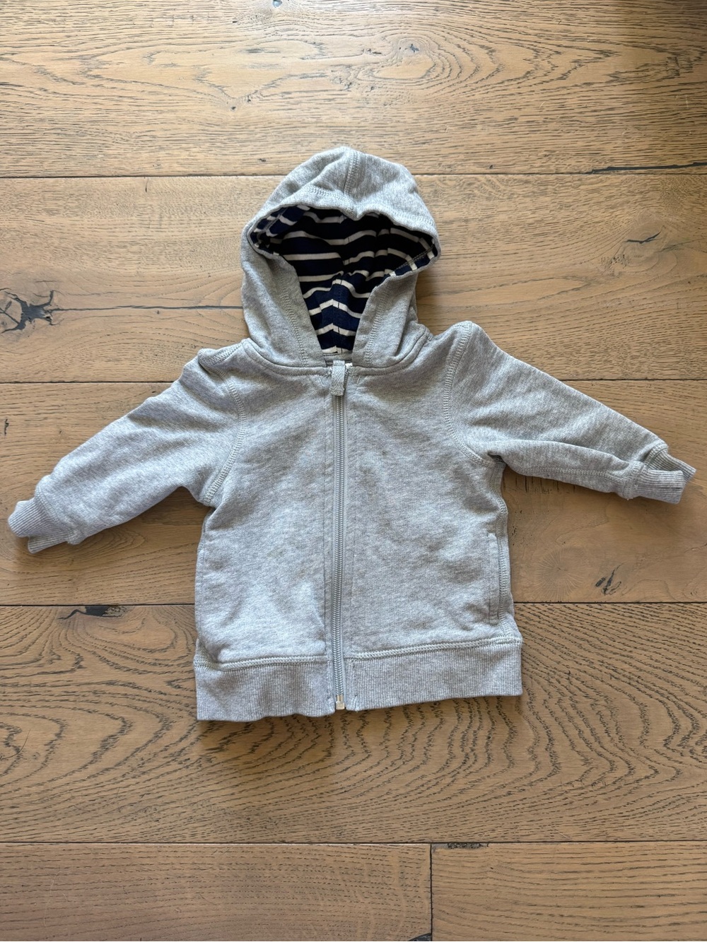 Hanna Andersson Gray Zip Hoodie 12–18M Striped Hood